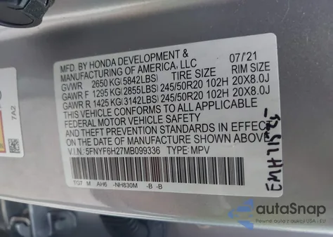 2021 Honda Pilot Awd Special Edition from USA, damaged, VIN 5FNYF6H27MB099336